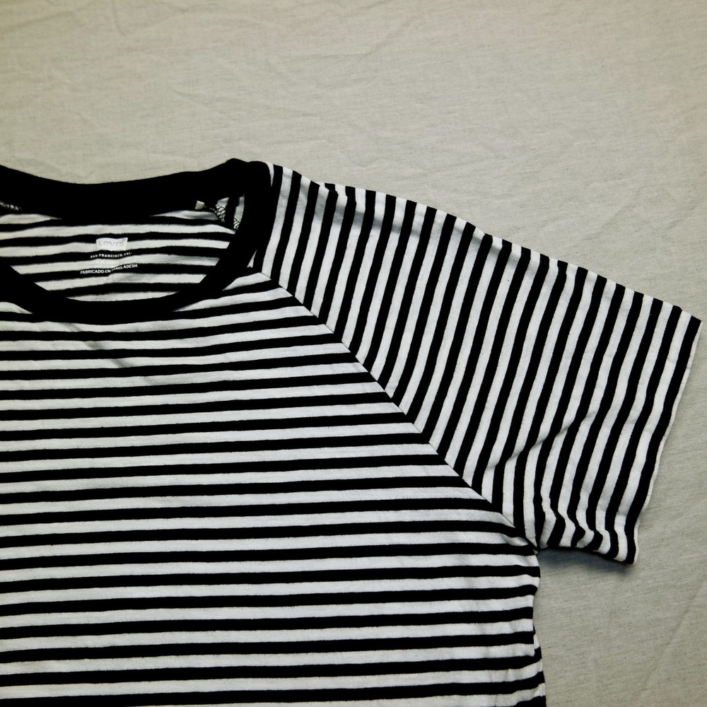 Levis Womens Large Black White Striped Raglan Short Sleeve 100% Cotton T-Shirt L